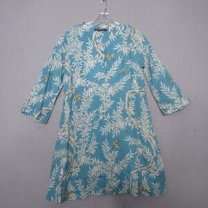 Peruvian Connection Dress Small Blue Linen Bird Floral Pockets Coastal Skylark